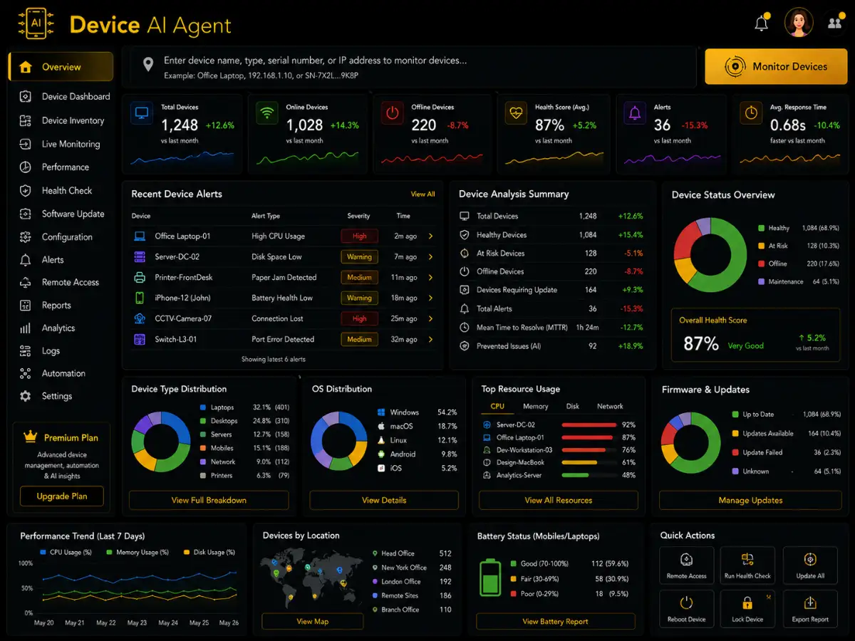 deviceagent.app AI device agent app — device agent dashboard status